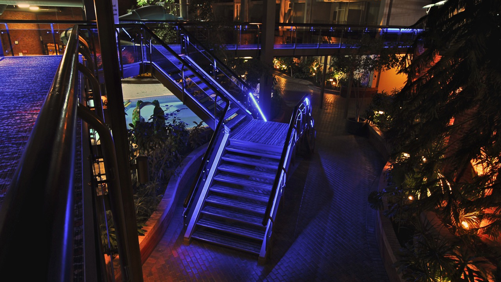 Delta Toronto Atrium Staircase with Blue Lighting